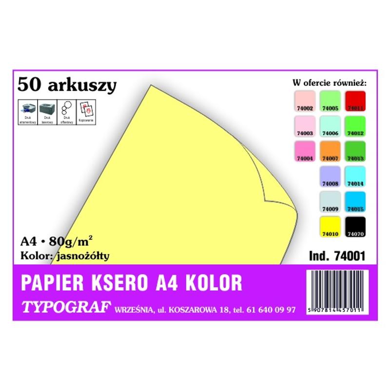 Papier A4 kolor 50 arkuszy TYPOGRAF (74001) - jasnożółty