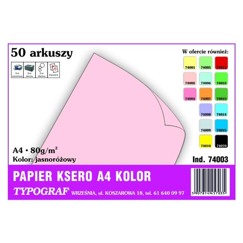 Papier A4 kolor 50 arkuszy TYPOGRAF (74003) - jasnoróżowy