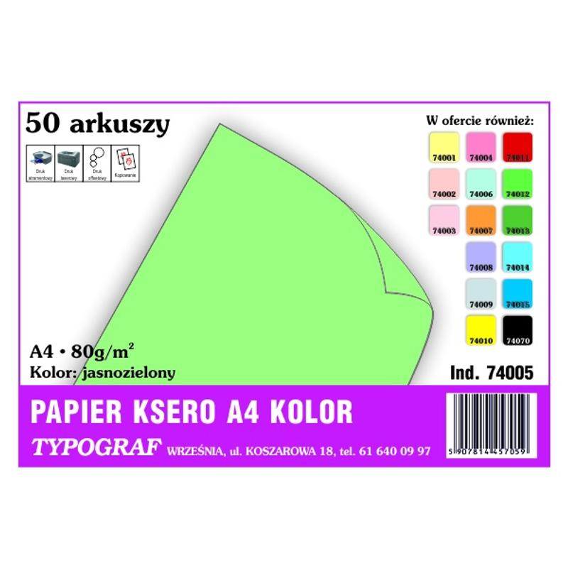 Papier A4 kolor 50 arkuszy TYPOGRAF (74005) - jasnozielony