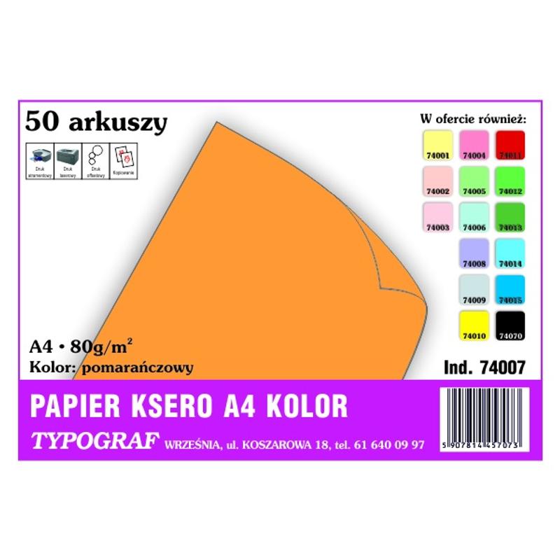 Papier A4 kolor 50 arkuszy TYPOGRAF (74007) - pomarańczowy