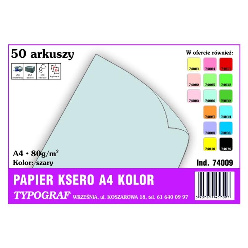 Papier A4 kolor 50 arkuszy TYPOGRAF (74009) - szary