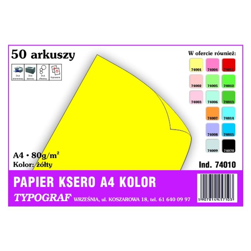 Papier A4 kolor 50 arkuszy TYPOGRAF (74010) - żółty