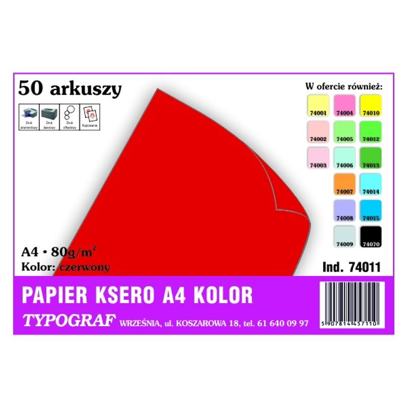 Papier A4 kolor 50 arkuszy TYPOGRAF (74011) - czerwony