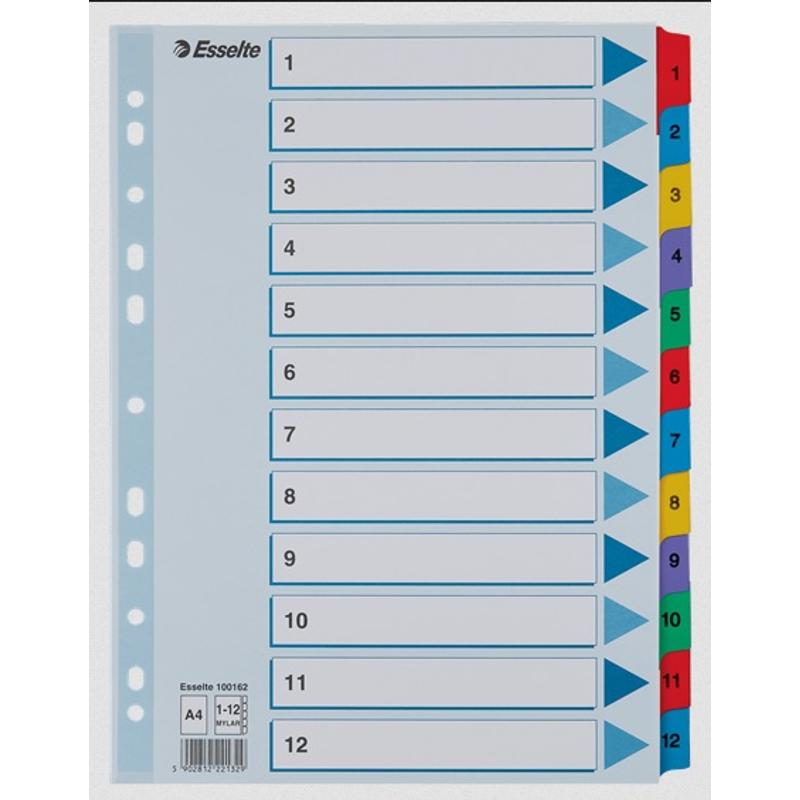 Przekładki do segregatora A4 1-12 ESSELTE MYLAR 100162