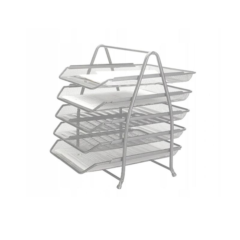 Szuflada, półka na dokumenty, tacka metalowa 5-elementowa - srebrna