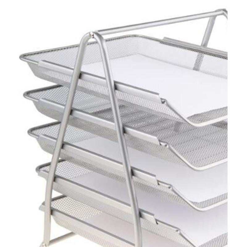 Szuflada, półka na dokumenty, tacka metalowa 5-elementowa - srebrna