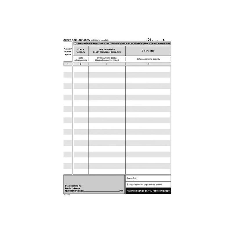 Druk Ewidencja przebiegu pojazdu Vu60