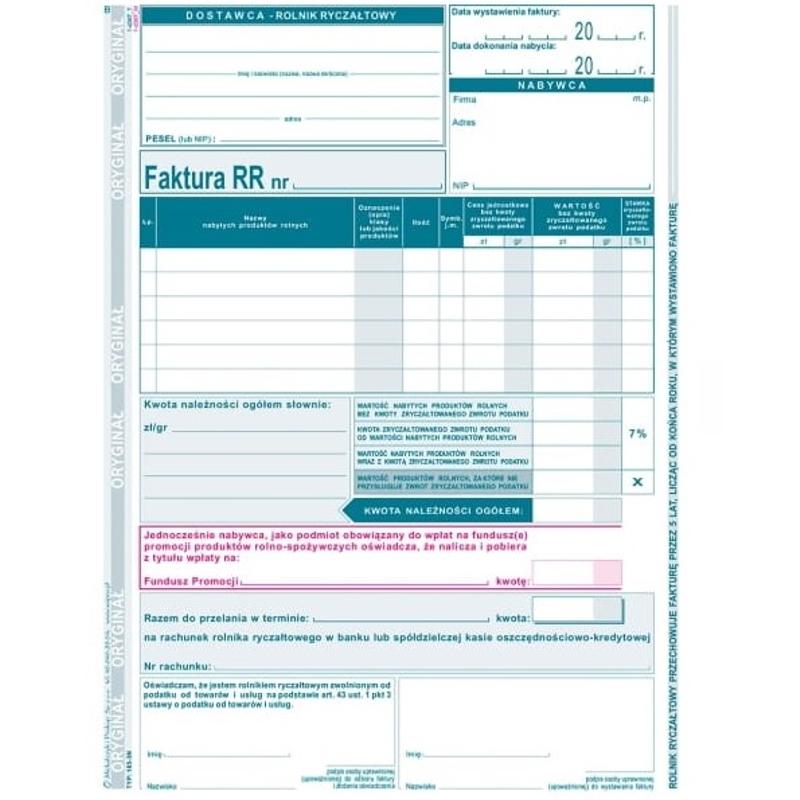 Druk Faktura A5 185-3N dla rolników
