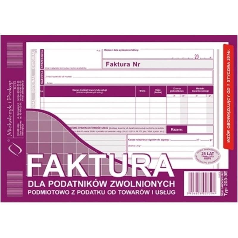 Druk Faktura A5 203-3E dla podmiotów zw. z podatku