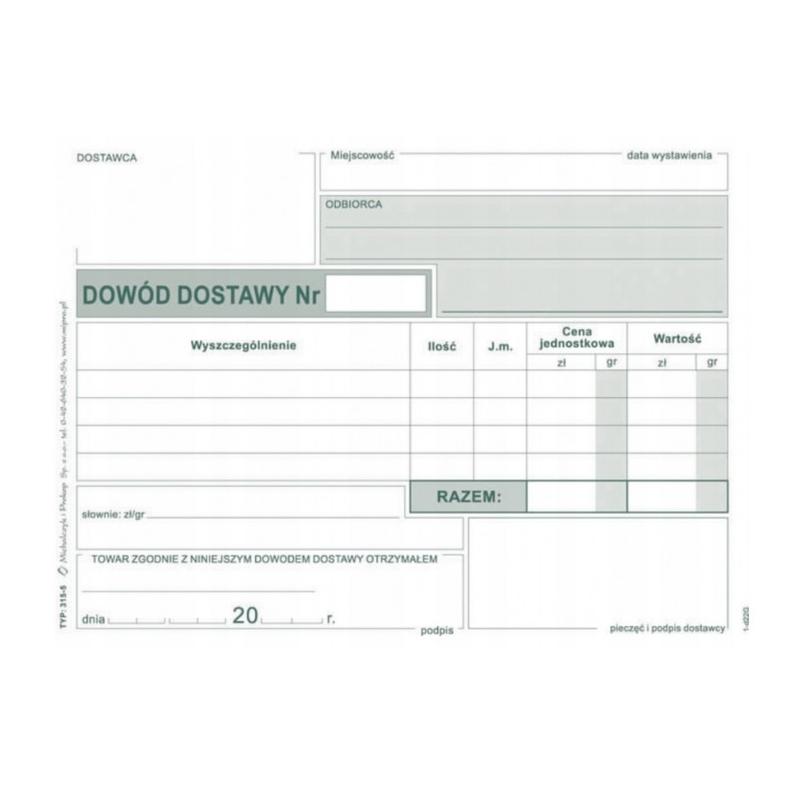 Druk Dowód Dostawy A6  315-5