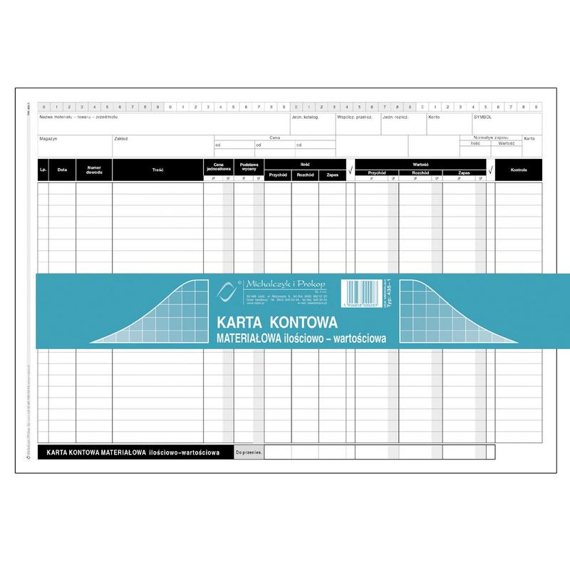 Druk Karta kontowa materiałowa ilościowo-wartościowa A4 435-1