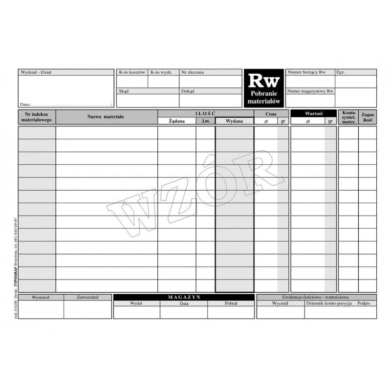 Druk RW A5 Pobranie materiału 01036