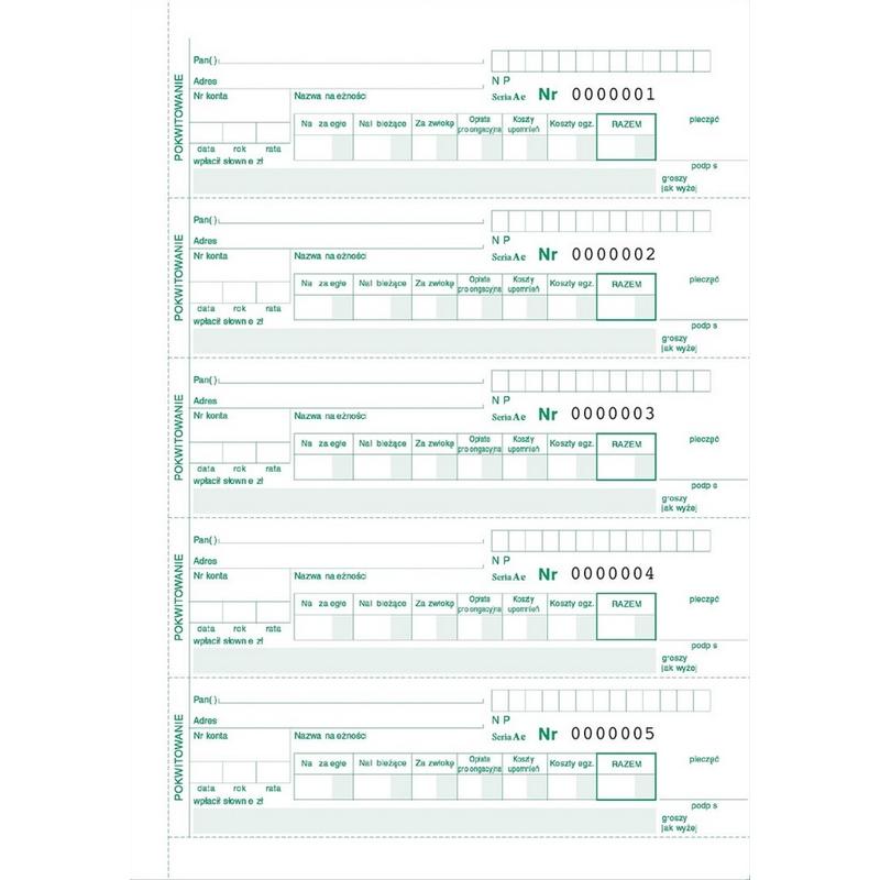 Druk Kwitariusz przychodowy A5  01085