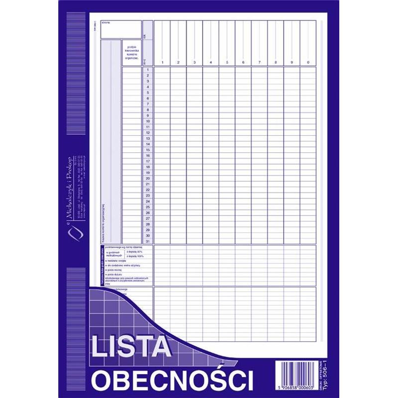 Druk Lista obecności A4  506-1 M&P