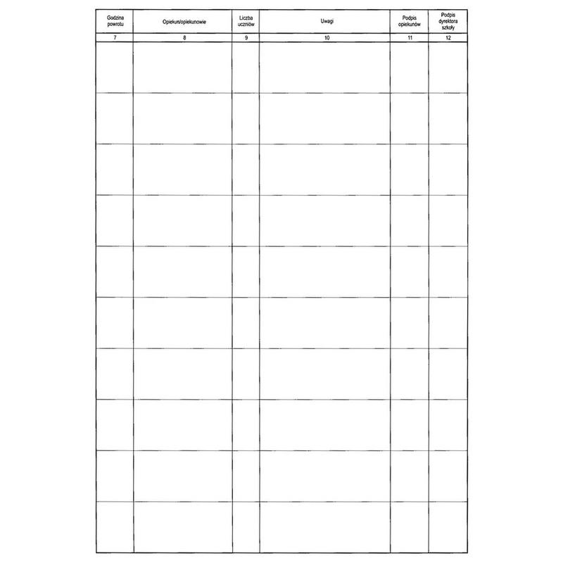 Druk Rejestr wyjść grupowych 02712