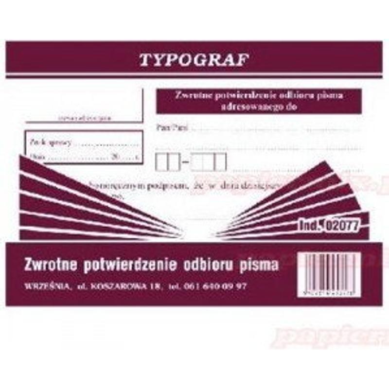 Druk Zwrotne potwierdzenie odbioru pisma A6 02077
