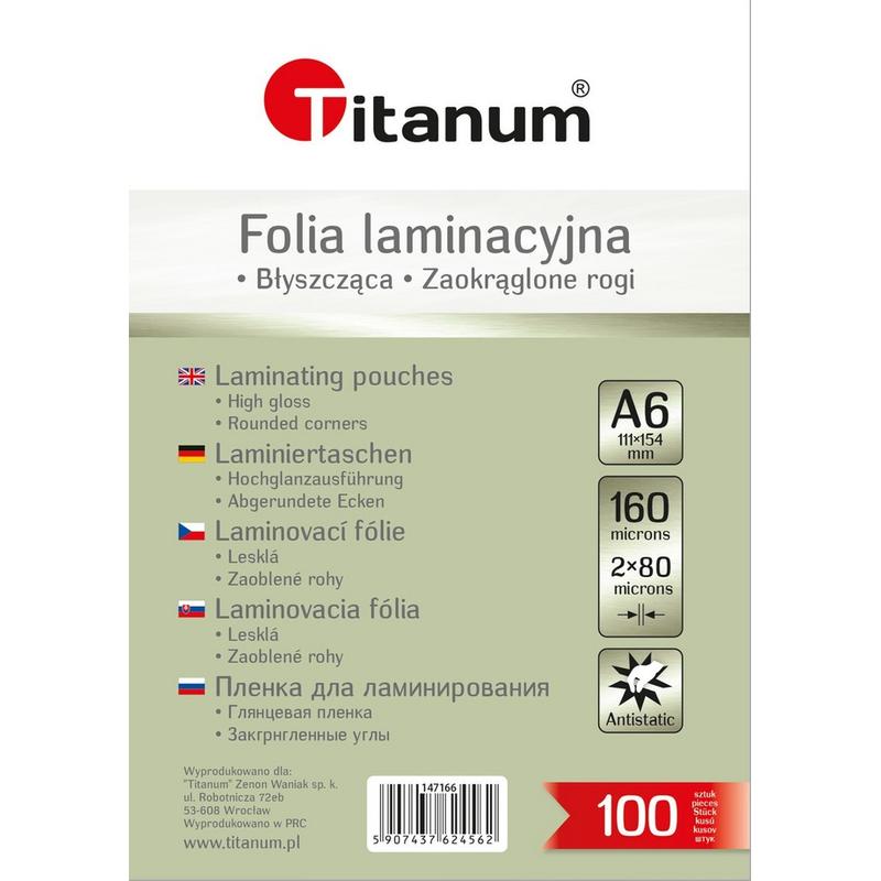 Folia laminacyjna A6 80 mic.TITANUM  111x 154