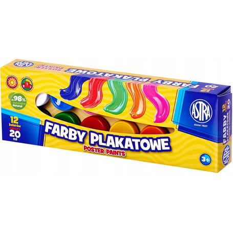 Farby plakatowe ASTRA 12 kolorów 20 ml