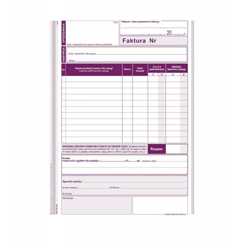 Druk Faktura A5 201-3E wielokopia
