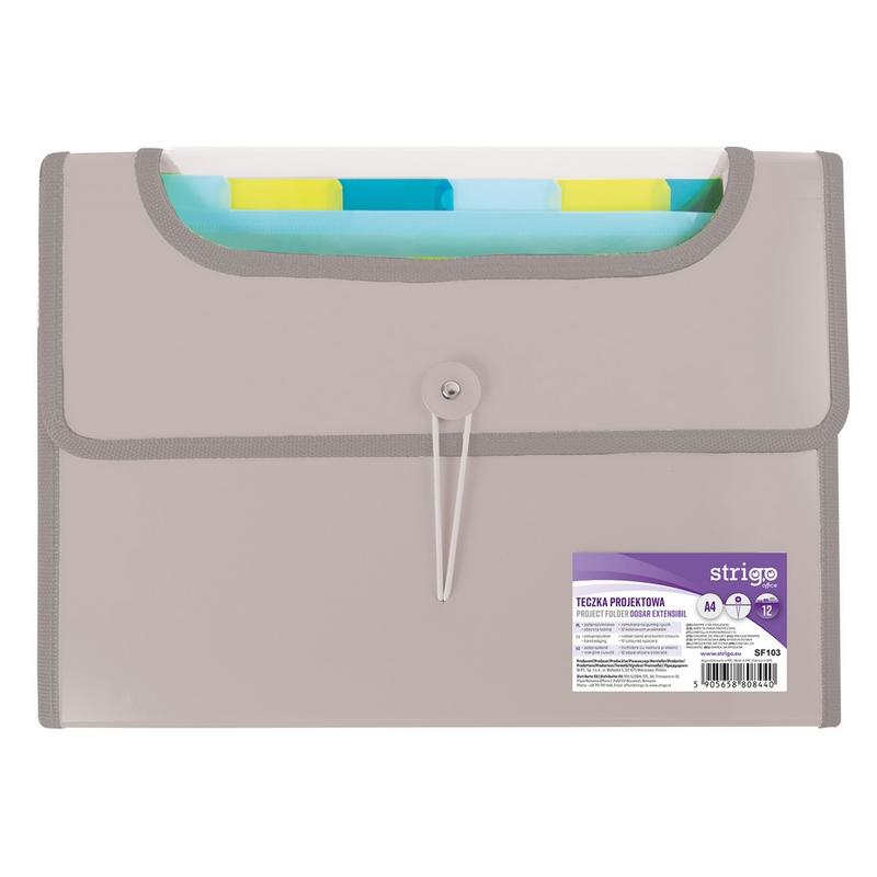 Teczka harmonijkowa  12  przegródkami  A4 Strigo VFile PP - szara