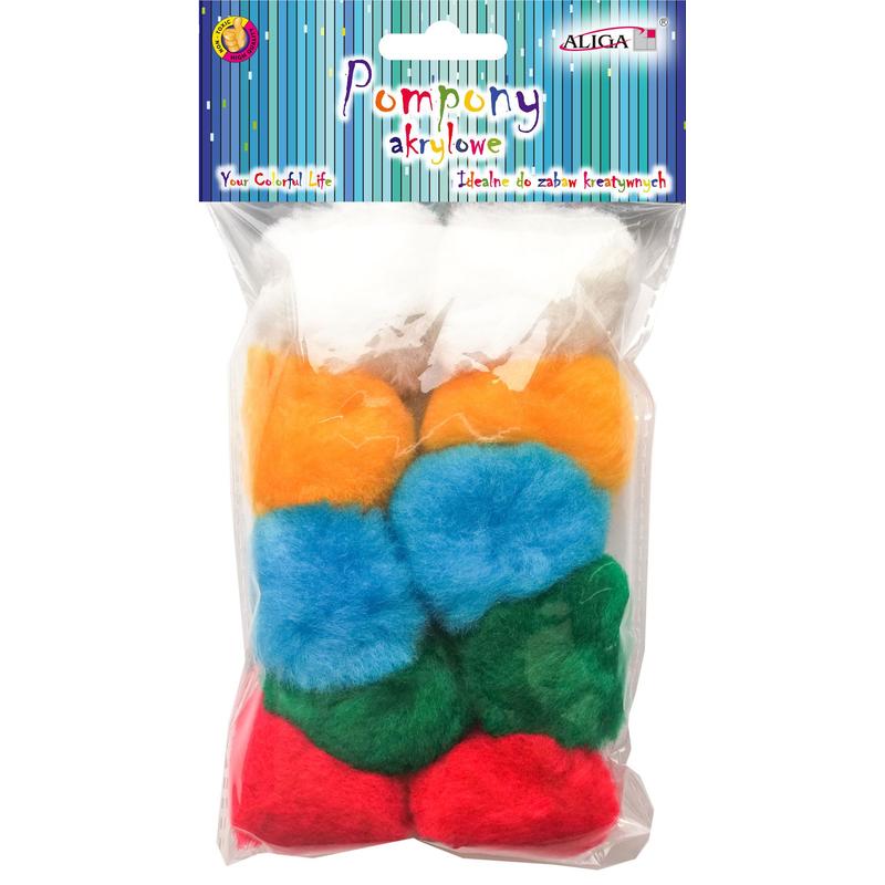 Pompony akrylowe 5cm MIX kolorów opakowanie 10szt. POM-202