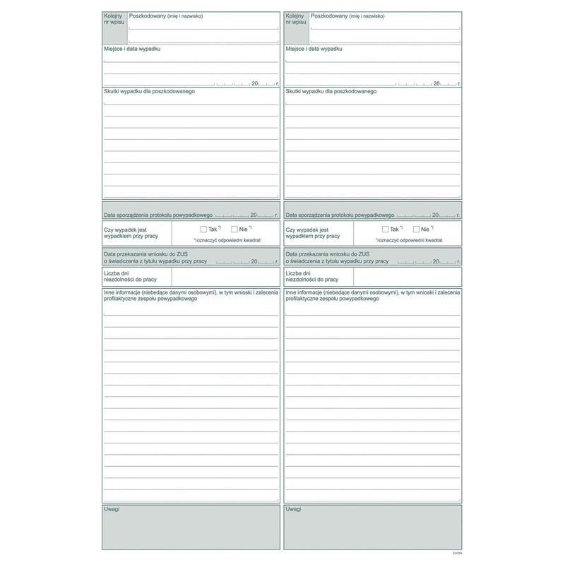Druk Rejestr wypadków A4 875-1