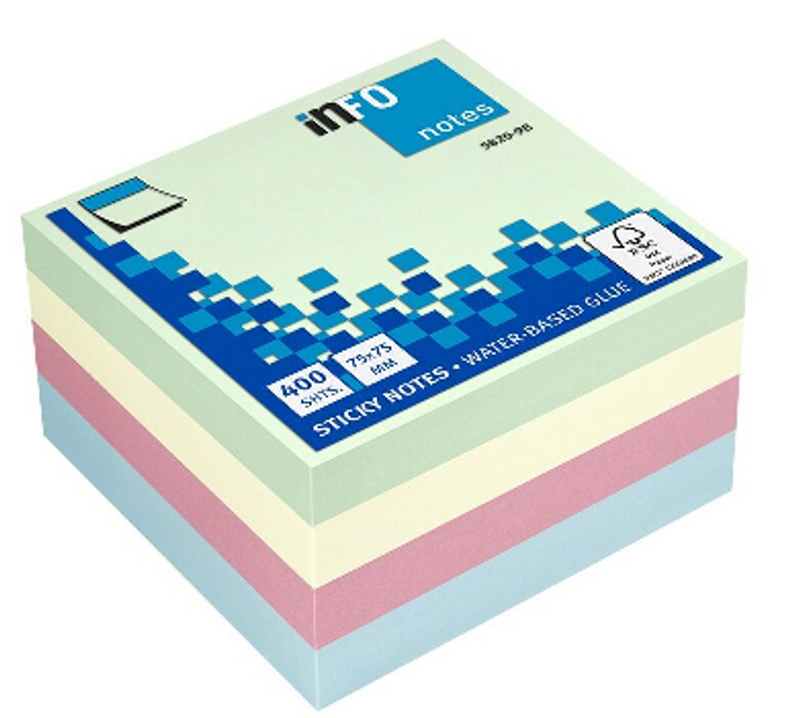 Notes samoprzylepny 75x75  INFO pastelowy - 400 kartek