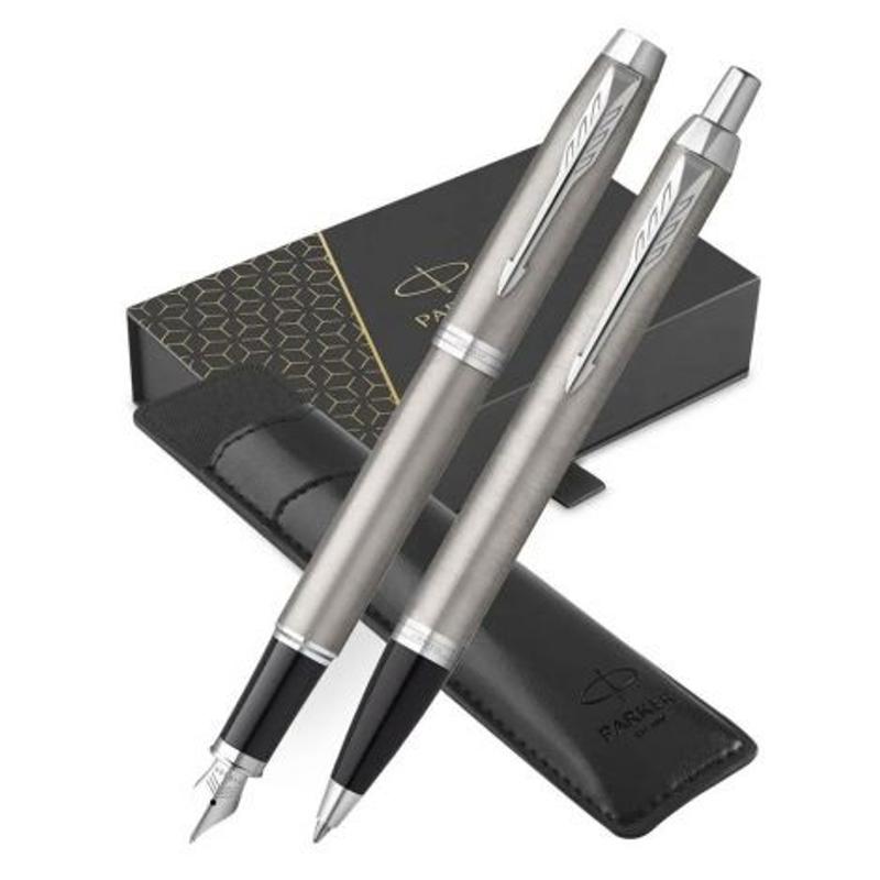 Pióro wieczne PARKER + Długopis Parker IM Stainless Steel CT - zestaw ETUI
