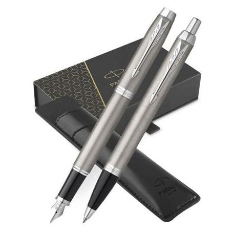Pióro wieczne PARKER + Długopis Parker IM Stainless Steel CT - zestaw ETUI