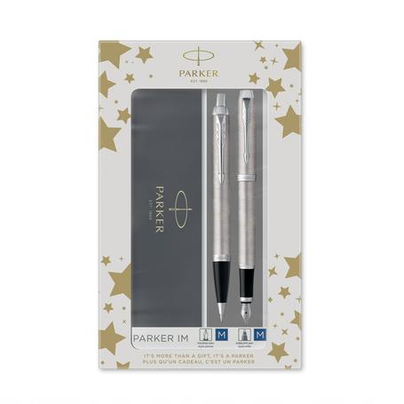 Pióro wieczne PARKER + Długopis Parker IM Stainless Steel CT - zestaw