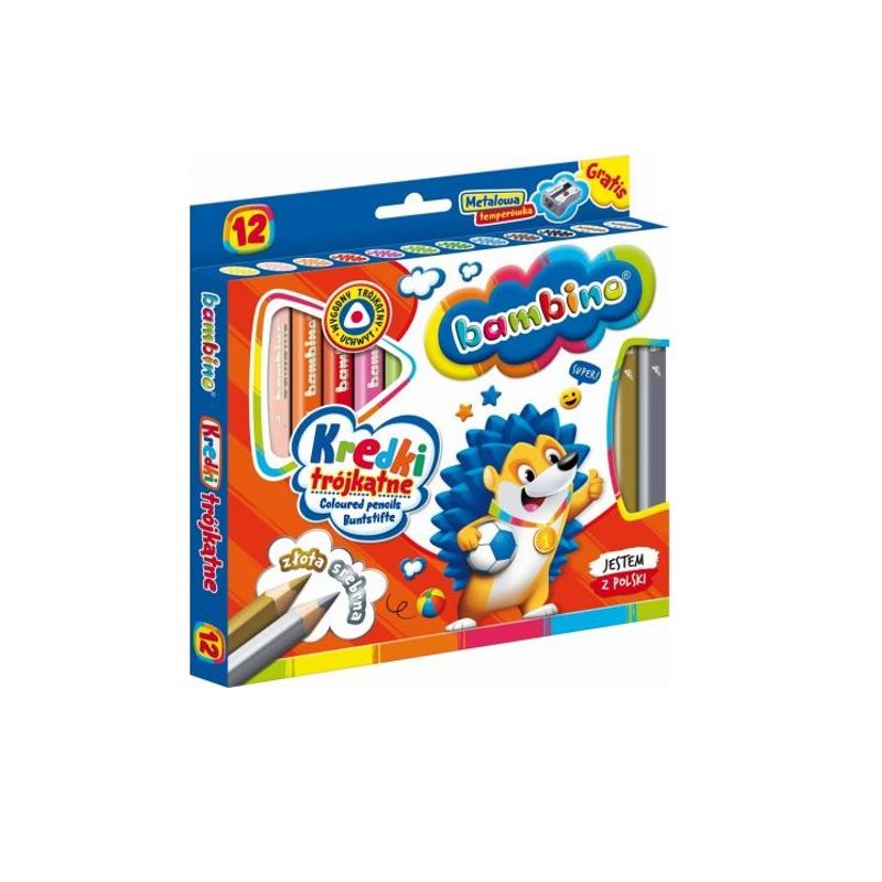 Kredki  ołówkowe 12 kolorów Bambino JUMBO w drewnie trójkątne