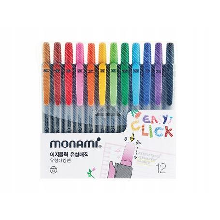 Marker MONAMI permanentny EASY CLICK mix - 12 kolorów
