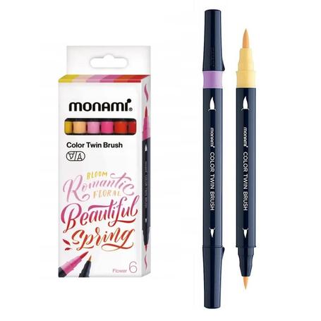 Pisaki MONAMI 12 kolorów dwustronne, pędzelkowe BRUSHPEN Flower - a'6szt.