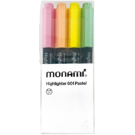 Zakreślacze w pisaku MONAMI 601 pastelowe -  mix 4 kolorów