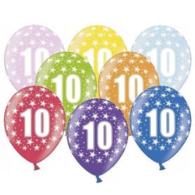 Balony metalizowane PARTY DECO urodzinowe z cyfrą 10 - mix kolorów,  opakowanie a 10 szt.