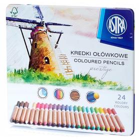 Kredki  ołówkowe 24 kolorów ASTRA PRESTIGE okrągłe z drewna cedrowego w metalowym pudełku