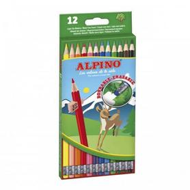Kredki  ołówkowe 12 kolorów ALPINO (wymazywalne) z gumką