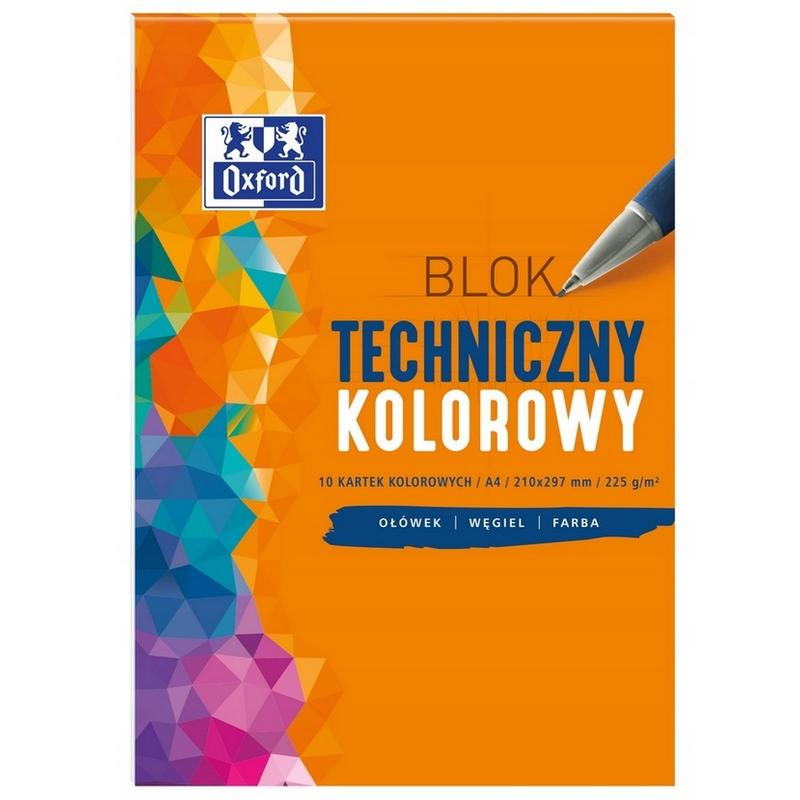 Blok A4 Techniczny Kolorowy OXFORD 10 kartek 225g/m2